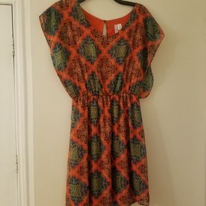 Francesca's orange patterned mini dress